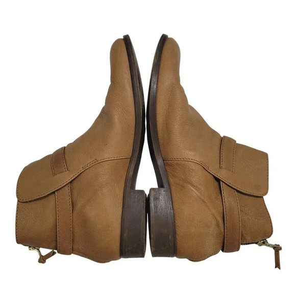 J. Crew Womens Brown Leather Ankle Boots 9 Rear Zipper Buckle Detail 9CT - Picture 5 of 10
